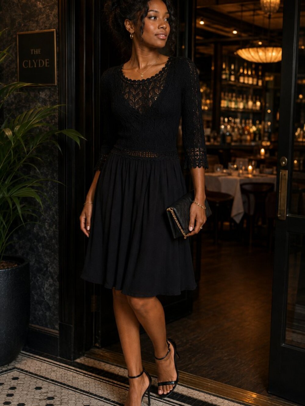Diane von Furstenberg DVF Black Crochet Lace Silk Trim Dress Size S